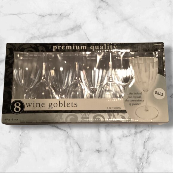 8 Pcs Premium Quality Amscan Wine Goblets 8 Oz / 236mL Plastic Reusable - Picture 1 of 8
